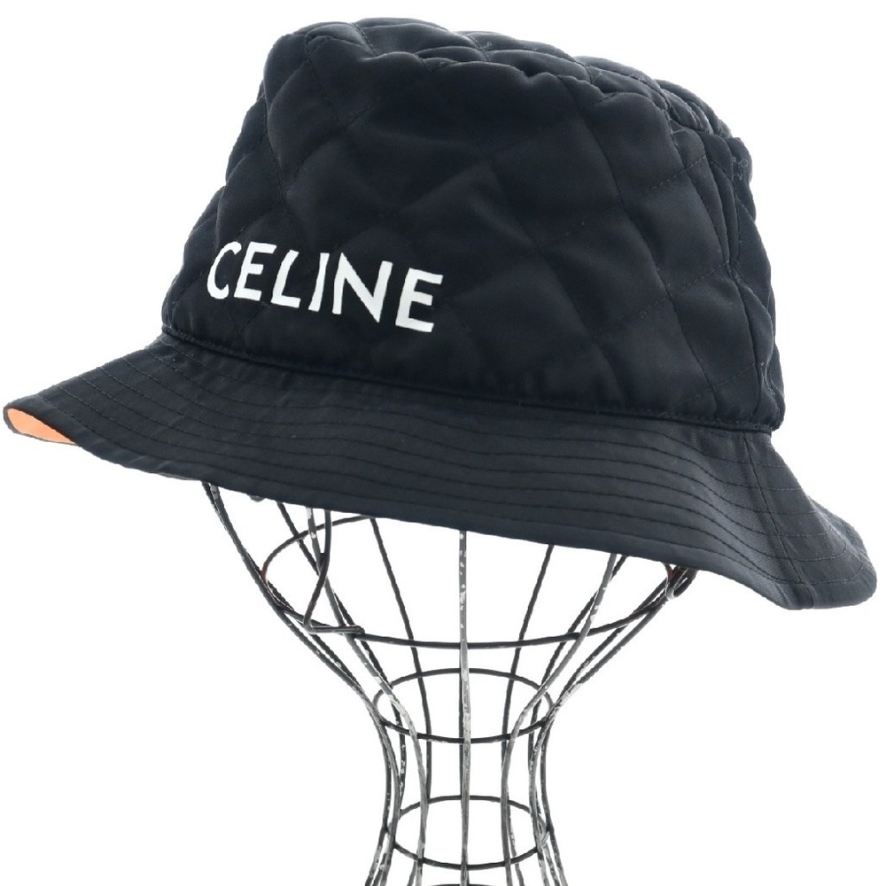 Celine Black Quilted BucketHat with White Logo, Sz S, NWOT